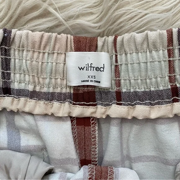 Aritzia Wilfred Soleste Red Cream Plaid Barrel Leg Baggy Jogger Pants High Rise - Picture 12 of 12
